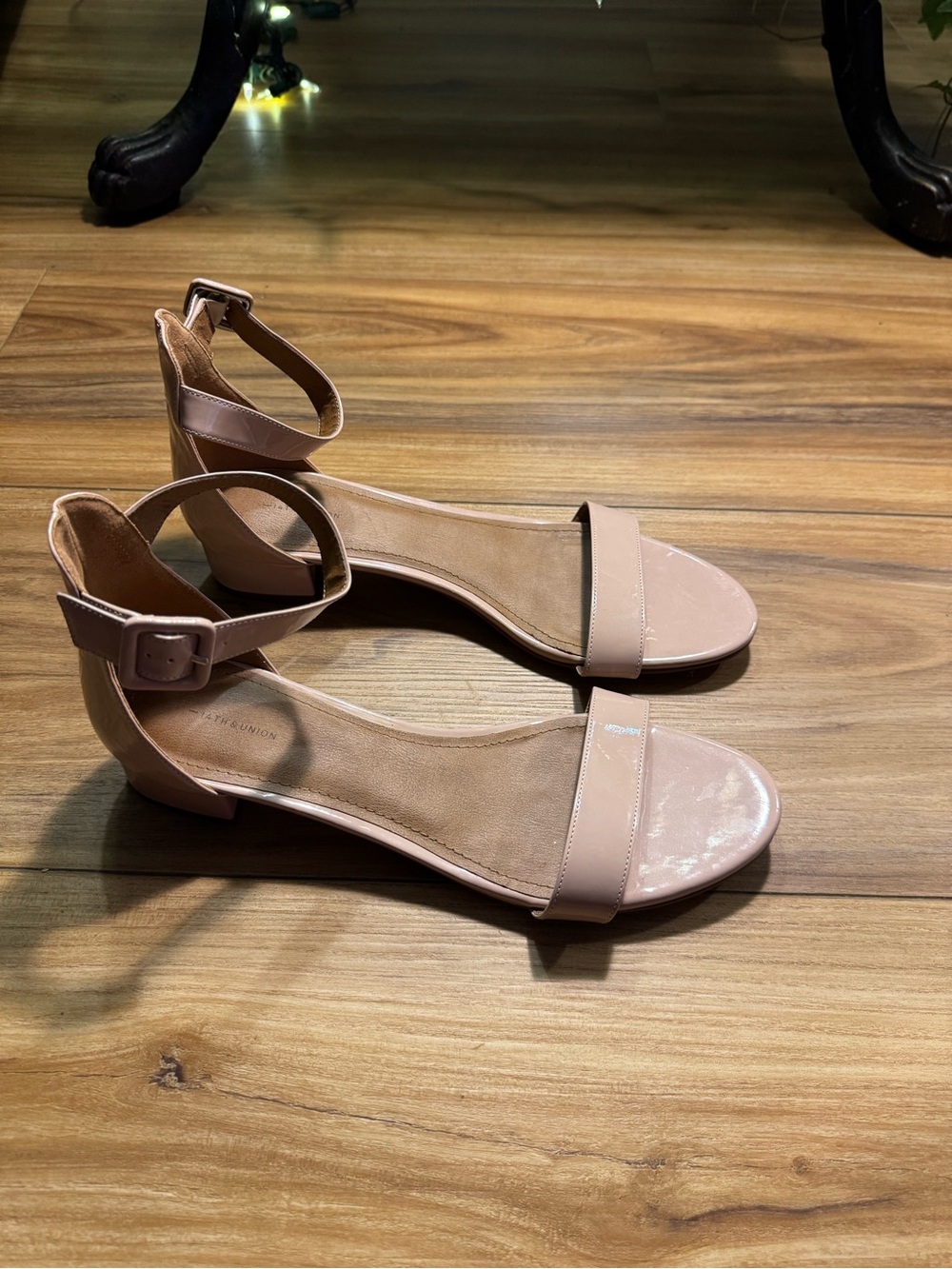 14th & Union Tan Ankle-Strap Low Block Heel Sandals